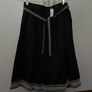 J Crew Black Skirt w/ White Embroidery